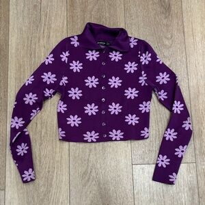 Stradivarius Violet Floral Knit Cardigan
